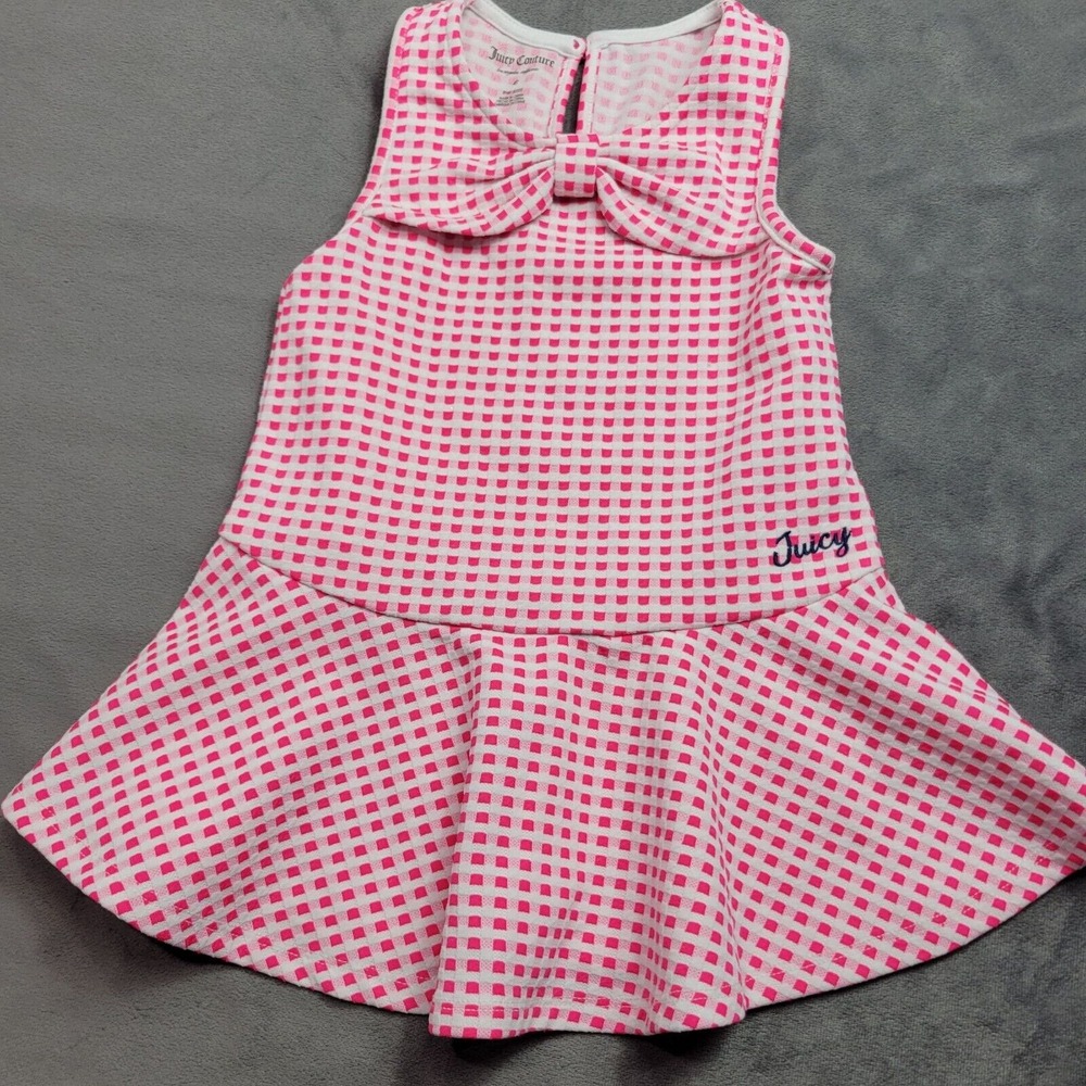 Juicy Couture Girls Pink & White Checkered Dress With Bow Accent